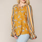 Print Mixed Peasant Smocked Top