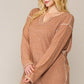 Two-tone Ribbed Tunic Top With Side Slits