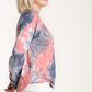 Tie-dye Button Front Long Raglan Sleeve Top With Raw Hem