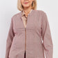 Plus Checkered Houndstooth Pattern Front Zipper Closure Jacket