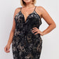 Plus Black Royal Printed Velvet Gradient Halter Tie V-neck Open Back Fitted Mini Dress