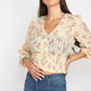 Floral Shadow Stripe V-neck Top