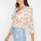 Floral Shadow Stripe V-neck Top
