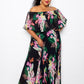 Tropical Printed Off Shoulder Pleated Maxi Dress