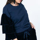 Tiered Velvet Ruffle Sleeve Pullover Crewneck Top