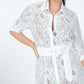 Belted Hi Low Placket Lace Shirt Dress