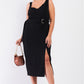 Plus Sleeveless Asymmetrical Shoulder Front Slit Detail Belted Dress