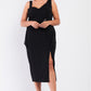 Plus Sleeveless Asymmetrical Shoulder Front Slit Detail Belted Dress