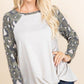 Casual French Terry Side Twist Top With Animal Print Long Sleeves