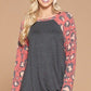 Casual French Terry Side Twist Top With Animal Print Long Sleeves