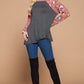 Casual French Terry Side Twist Top With Animal Print Long Sleeves