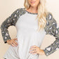 Casual French Terry Side Twist Top With Animal Print Long Sleeves