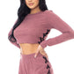 Color Contrast Lace Up Side Shorts Set