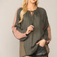 Textured Color Mixed Tassel Tie Peasant Top With Reverse Stitch Detail
