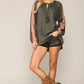 Textured Color Mixed Tassel Tie Peasant Top With Reverse Stitch Detail
