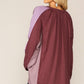 Textured Color Mixed Tassel Tie Peasant Top With Reverse Stitch Detail