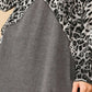 Solid And Animal Print Mixed Knit Turtleneck Top With Long Sleeves