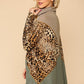 Solid And Animal Print Mixed Knit Turtleneck Top With Long Sleeves