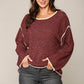 Two-tone Sold Round Neck Sweater Top With Piping Detail