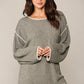 Two-tone Sold Round Neck Sweater Top With Piping Detail