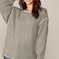 Two-tone Sold Round Neck Sweater Top With Piping Detail