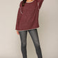 Two-tone Sold Round Neck Sweater Top With Piping Detail