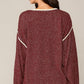 Two-tone Sold Round Neck Sweater Top With Piping Detail