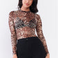 Brown Cheetah Sheer Mesh Mock Neck Long Sleeve Bodysuit