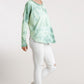 Tie Dye Round Neck Ribbed Button Front Top With Round Hem