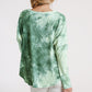 Tie Dye Round Neck Ribbed Button Front Top With Round Hem