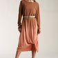 Ombre Front Knot Detail Long Sleeve Maxi Dress With Raw Hem