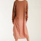Ombre Front Knot Detail Long Sleeve Maxi Dress With Raw Hem