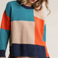 Colorblock Contrasted Cotton Fabric On Back Top With Side Slits And High Low Hem