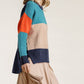 Colorblock Contrasted Cotton Fabric On Back Top With Side Slits And High Low Hem