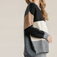 Colorblock Contrasted Cotton Fabric On Back Top With Side Slits And High Low Hem