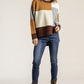 Colorblock Contrasted Cotton Fabric On Back Top With Side Slits And High Low Hem