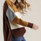 Colorblock Contrasted Cotton Fabric On Back Top With Side Slits And High Low Hem