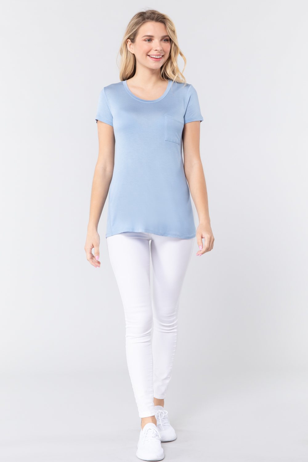 Short Sleeve Scoop Neck Top With Pocket