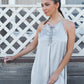 Silver Dust Satin Front Lace Up Grommet Studded Mini Dress