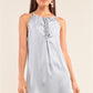 Silver Dust Satin Front Lace Up Grommet Studded Mini Dress