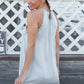 Silver Dust Satin Front Lace Up Grommet Studded Mini Dress