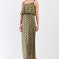 Mustard Multi Printed Sleeveless Criss-cross Back Side Slit Detail Maxi Dress