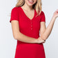 Short Slv V-neck Henley Knit Top
