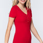 Short Slv V-neck Henley Knit Top