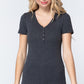 Short Slv V-neck Henley Knit Top