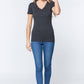 Short Slv V-neck Henley Knit Top