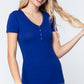 Short Slv V-neck Henley Knit Top