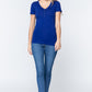 Short Slv V-neck Henley Knit Top