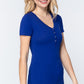 Short Slv V-neck Henley Knit Top