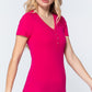 Short Slv V-neck Henley Knit Top